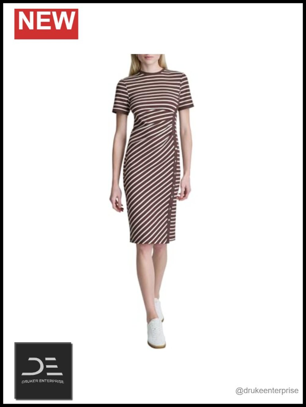 Ribbed Knit Sheath Midi Dress Short Sleeve Jewel Neck